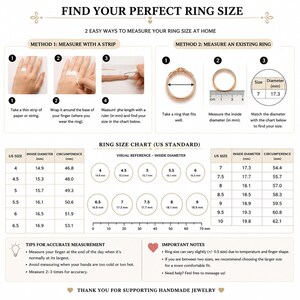 Find your perfect ring size chart infographic 2 easy ways to measure ring size at home method 1 measure with paper strip wrap around finger base method 2 measure existing ring inside diameter mm ruler, US standard ring size chart 4 to 10 visual reference inside diameter 14.9mm to 19.8mm circumference 46.8mm to 62.1mm accurate measurement tips measure at end of day, handmade jewelry sizing guide