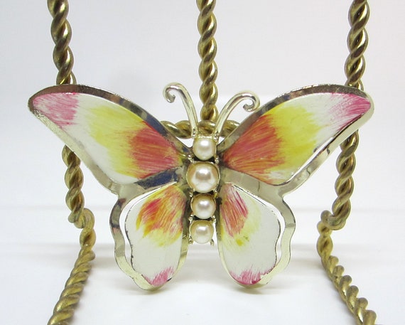 Vintage Butterfly Pin Brooch in Pastel Colors wit… - image 6