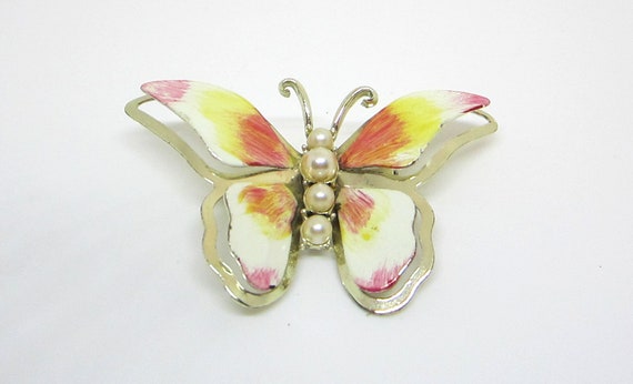 Vintage Butterfly Pin Brooch in Pastel Colors wit… - image 2