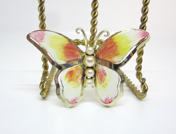 Vintage Butterfly Pin Brooch in Pastel Colors wit… - image 5