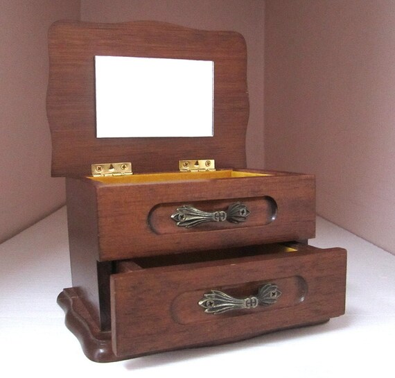Vintage Wood Miniature Jewelry Box Chest Gem