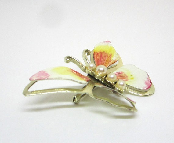 Vintage Butterfly Pin Brooch in Pastel Colors wit… - image 4