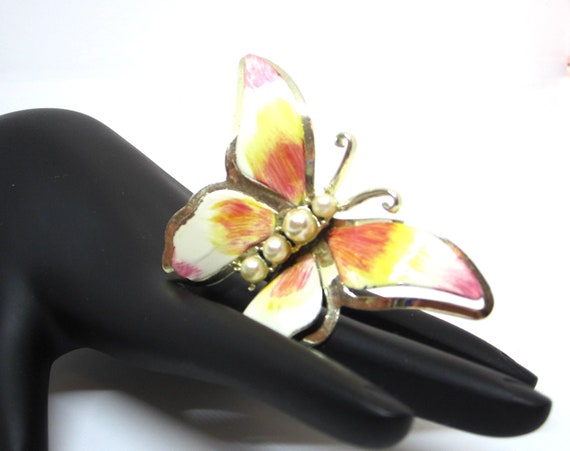 Vintage Butterfly Pin Brooch in Pastel Colors wit… - image 1