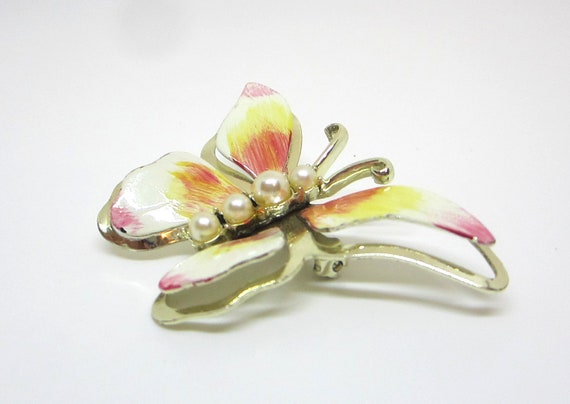 Vintage Butterfly Pin Brooch in Pastel Colors wit… - image 3