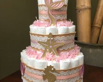 mermaid baby shower diaper cake