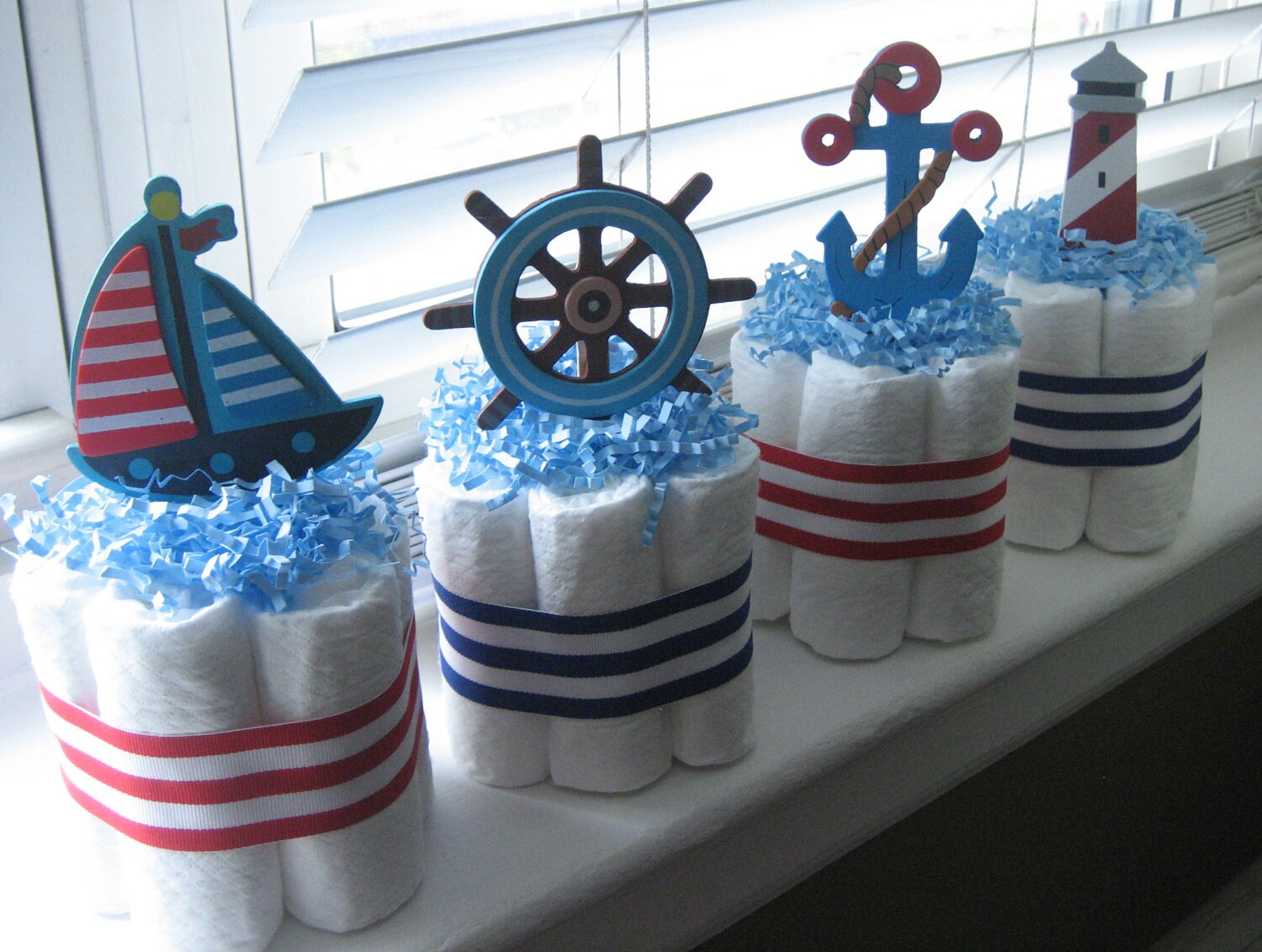 Nautical Mini Diaper Cakes/Diaper Cake Set of (4)/Ahoy It's a Boy…
