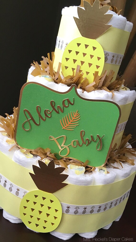 Tropical Aloha Baby Diaper Cake Little Pineapple Diaper Cake Etsy