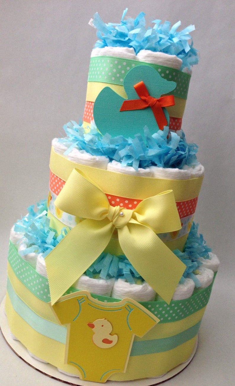 Rubber Ducky Diaper Cake Baby Gift Yellow Duck Diaper Cake Gender Neutral Baby Shower Centerpiece Duck Shower Decorations