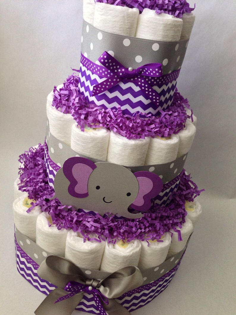 Purple and Grey Diaper Cake Elephant Diaper Cake Elephant Etsy