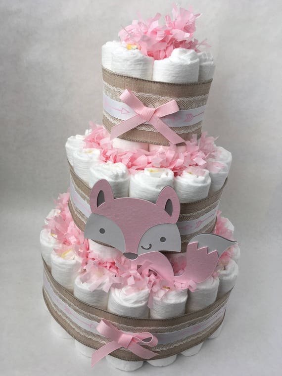Pink Fox Diaper Cake Woodland Diaper Cake Woodland Baby Etsy