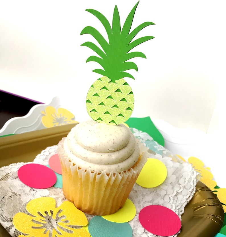 Tropical Party Luau Flamingo Moana Birthday Party 12 CT Pineapple Cupcake Toppers Hawaiian Party