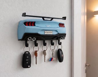 Mustang GT Key Hanger, 5-Hook Wall Organizer, Automotive Decor (3D-Printed)