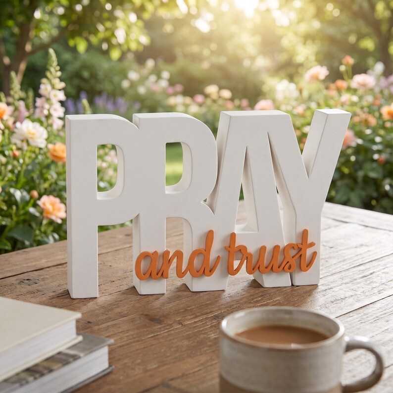 Interlocking PRAY and Trust Christian Sign, Modern Faith Shelf Decor ...