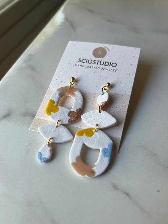 Floral Asymmetrical Earrings Polymer Clay Bright Flower Jewelry Colorful Lightweight Stainless Steel Etsy