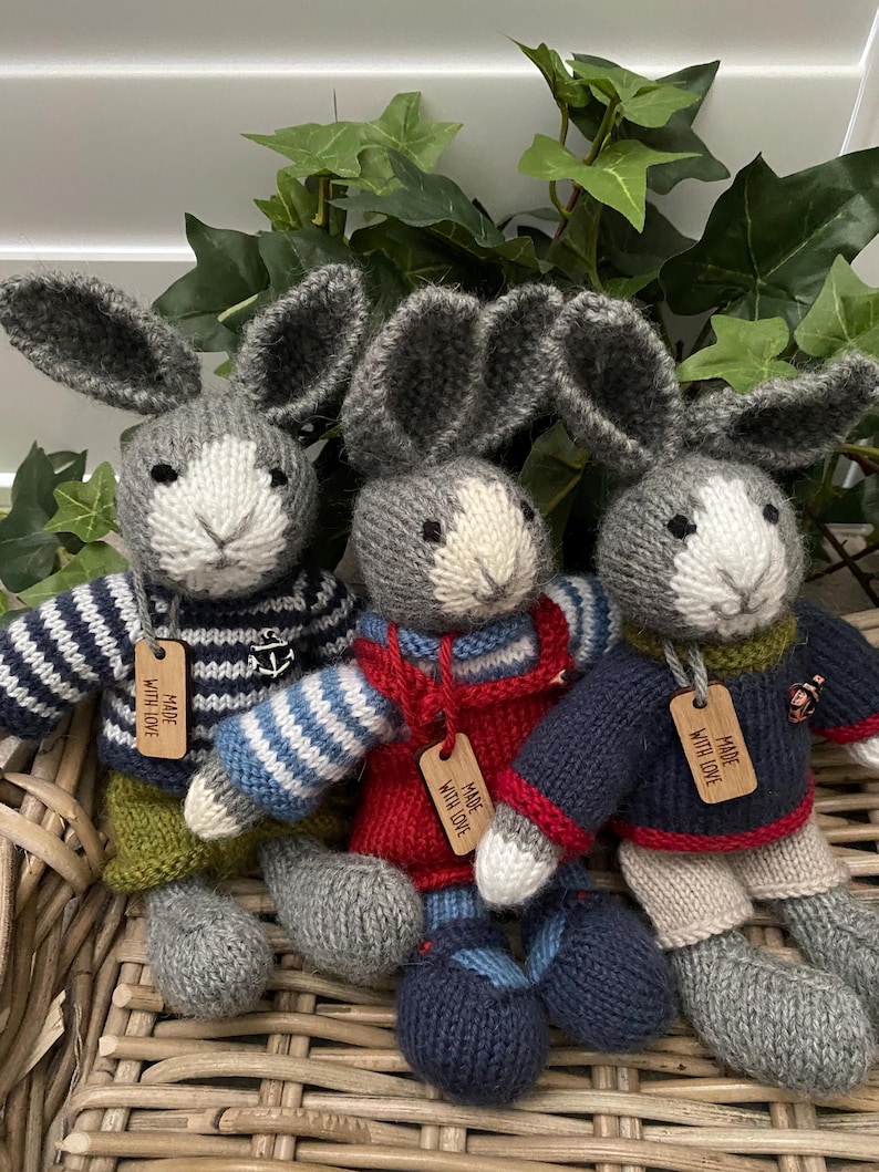 Hand Knitted Dutch Grey Bunny Rabbits 9 Inches Tall - Etsy UK