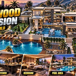 Oakwood Mansion FiveM MLO Vinewood Hills estate garage pools Esx Qbcore standalone GTA 5 RP map