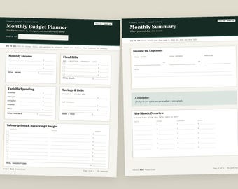 Monthly Budget Planner (Printable and Fillable PDF)