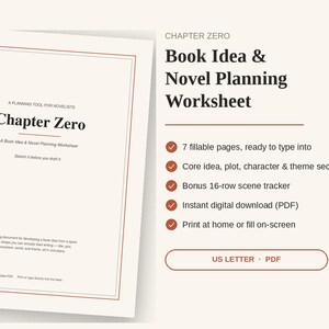 Hoja de trabajo para la planificación de la novela Capítulo Cero / Biblia de la historia en formato PDF rellenable (Descarga digital)