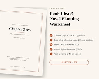 Chapter Zero Novel Planning Worksheet | Fillable PDF Story Bible (Digital Download)