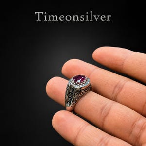 Men's Natural African Ruby Ring | Solid 925 Sterling Silver Statement Jewelry