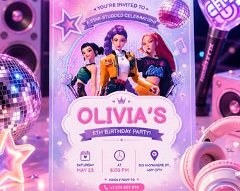 Kpop Demon Hunters Birthday Invitation, Editable Canva Template, Kpop Girls Party Invite, Huntrix Rumi Birthday, Kpop Digital Invitation