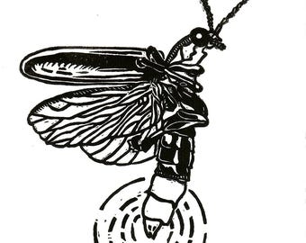 Firefly Linocut Print