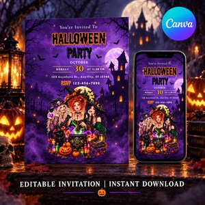 Halloween Party Invitation, Hocus focus Party Invite, Haunted House Costume Party, Editable Canva Invitation, Printable Halloween Card