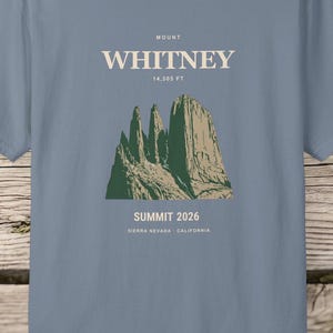 Mount Whitney Shirt, Minimalist Sierra Nevada Print, Personalized Summit Year, Comfort Colors Garment Dyed Tee, Hiking Gift