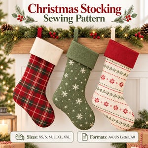Christmas Stocking Sewing Pattern PDF, 6 Sizes XS-XXl, A4 US Letter A0 Printable