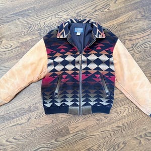 Vintage Pendleton Southwestern Wool Leather Sleeve Bomber Jacket Men’s Large 1980s 1990s