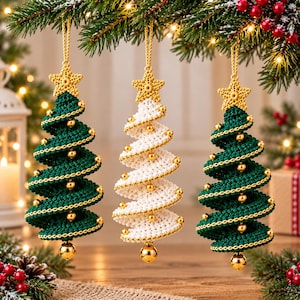 Haakpatroon voor een kerstboom (PDF), spiraalvormig ornamentpatroon, eenvoudige gehaakte spiraal, kersthaakpatroon, doe-het-zelf kerstdecoratie