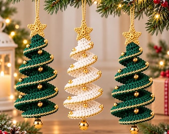 Crochet Spiral Christmas Tree Ornament Pattern PDF, Easy DIY Holiday Decor