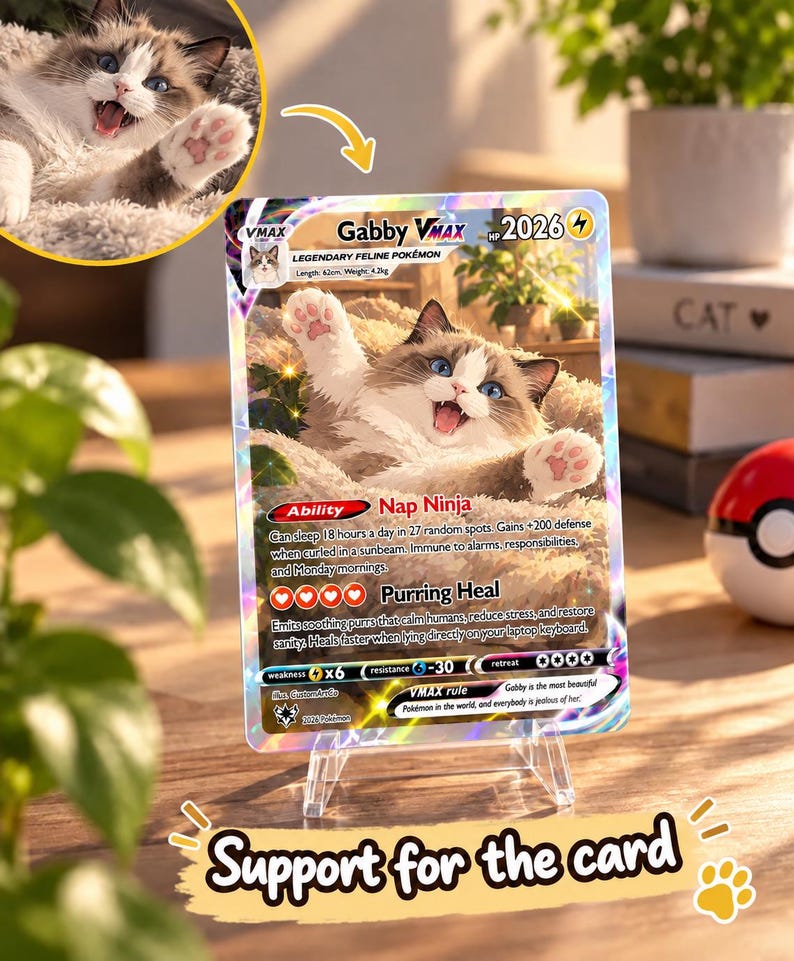 Personalized Pokemon Card, Custom Pokemon Card With Pet Photo, Pokemon ...