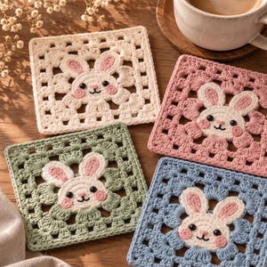Virkat Kanin Mormor Rutiga Virkmönster PDF | Applikation med Sött Kaninmotiv för Babyfilt och Underlägg | Enkel Nybörjarhandledning för Amigurumi