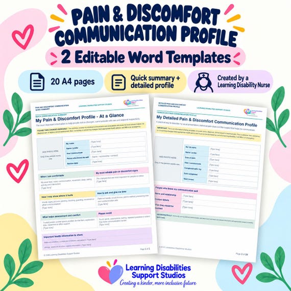Pain & Discomfort Communication Profile, Learning Disability Editable A4 Word Templates