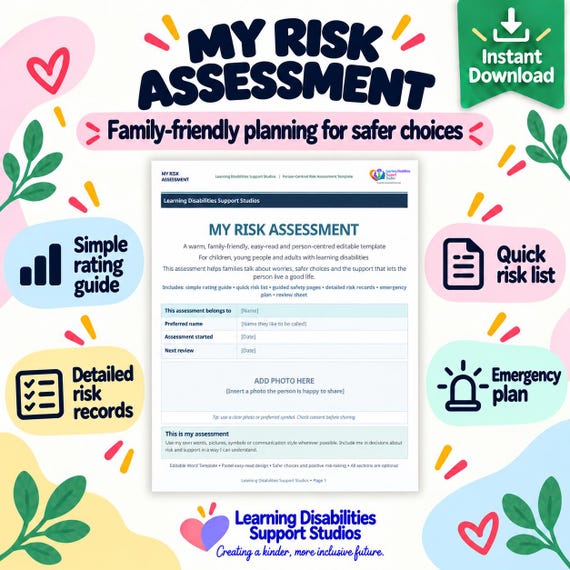 Learning Disability Risk Assessment Template, Editable Word Document, Person-Centred Family Safety and Care Plan