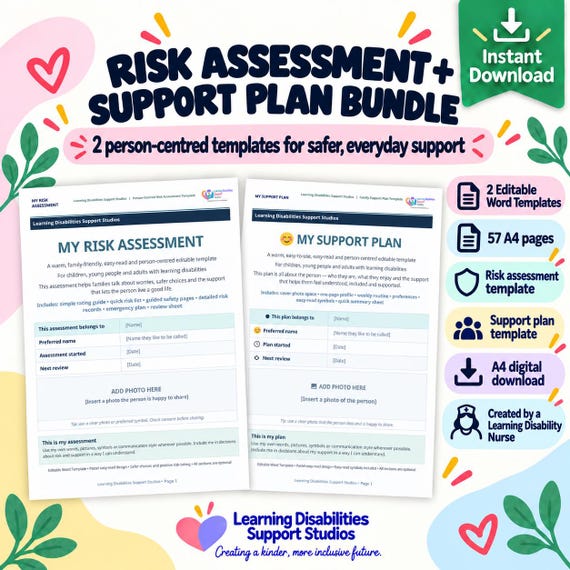Learning Disability Support Plan and Risk Assessment Bundle, Person-Centred Editable Word Templates