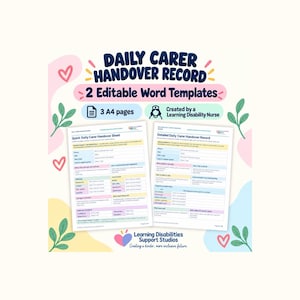 Daily Carer Handover Record | Learning Disability Support Log (Editable Word Template)