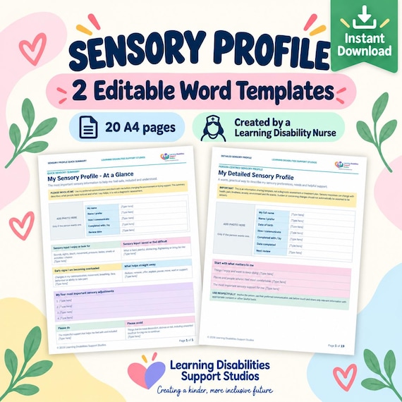 Sensory Profile Template for Learning Disabilities | Editable A4 Word Forms for Families and Carers
