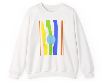 White Unisex Crewneck Sweatshirt, Colorful Abstract Art Print