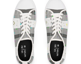 Silent Signal Women's  Low Top Sneakers, Gray Abstract Design