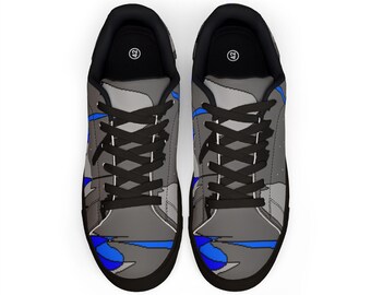 Urban Pulse Men's Sneakers, Gray and Blue Abstract Art Shoes