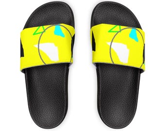 Sunny Pop Youth Removable Strap Sandals, Colorful Abstract Art Slides