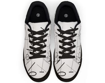 Abstract Geometric Women's Sneakers, White Shoes with Colorful Side & Toe Design