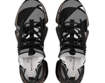Monochrome Motion Men's Mesh Sneakers, Black & White Geometric Shoes