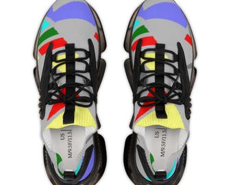 Urban Geometry Men's Mesh Sneakers, Colorful Abstract Art Athletic Shoes