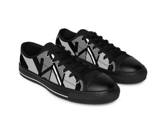 Urban Geometry Men's Sneakers, Black and Gray Abstract Art Shoes