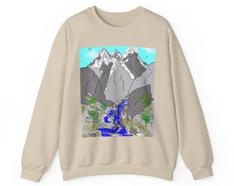 Mountain Art Unisex Crewneck Sweatshirt, Artistic Landscape Graphic Sweatshirt