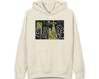 Midnight Arrival Unisex Hoodie, Urban UFO Graphic Streetwear