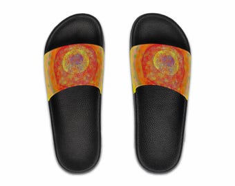 Solar Vortex Men's Slide Sandals, Colorful Abstract Art Slides